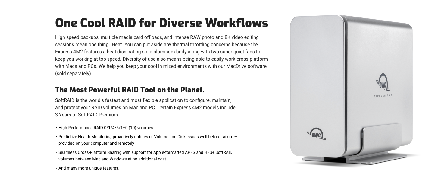 External Storage Enterprise NAS SAS SSD thunderbolt USB-C RAID SoftRAID NVME 4 DRIVE
