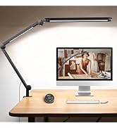 LED Desk Lamp with Clamp, Architect Desk Lamp with Dual LED Light, Flexible 3 Sections Swing Arm ...