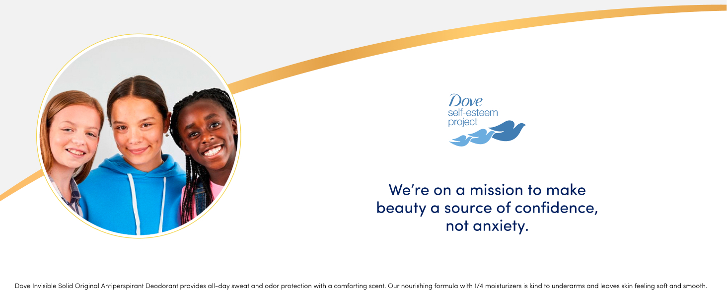 Three girls next to each other next to Dove Self-Esteem Project and text about it&amp;#39;s mission.