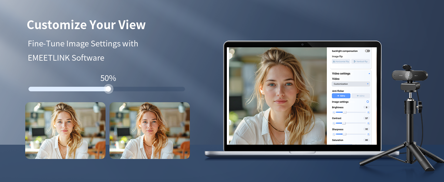 EMEETLINK software allows users to instantly modify video output settings NOVA Webcam 4K