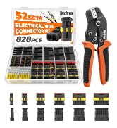 Noxtren 828Pcs 52 Sets Waterproof Automotive Electrical Wire Connectors with Ratcheting Wire Crim...