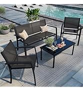 Shintenchi 4 Pieces Patio Furniture Set All Weather Textile Fabric Outdoor Conversation Set, with...