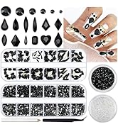Briskbloom 2830PPCS Black Nail Art Rhinestone Kit 120 Multi Shapes Crystal Flatback Rhinestone Ge...