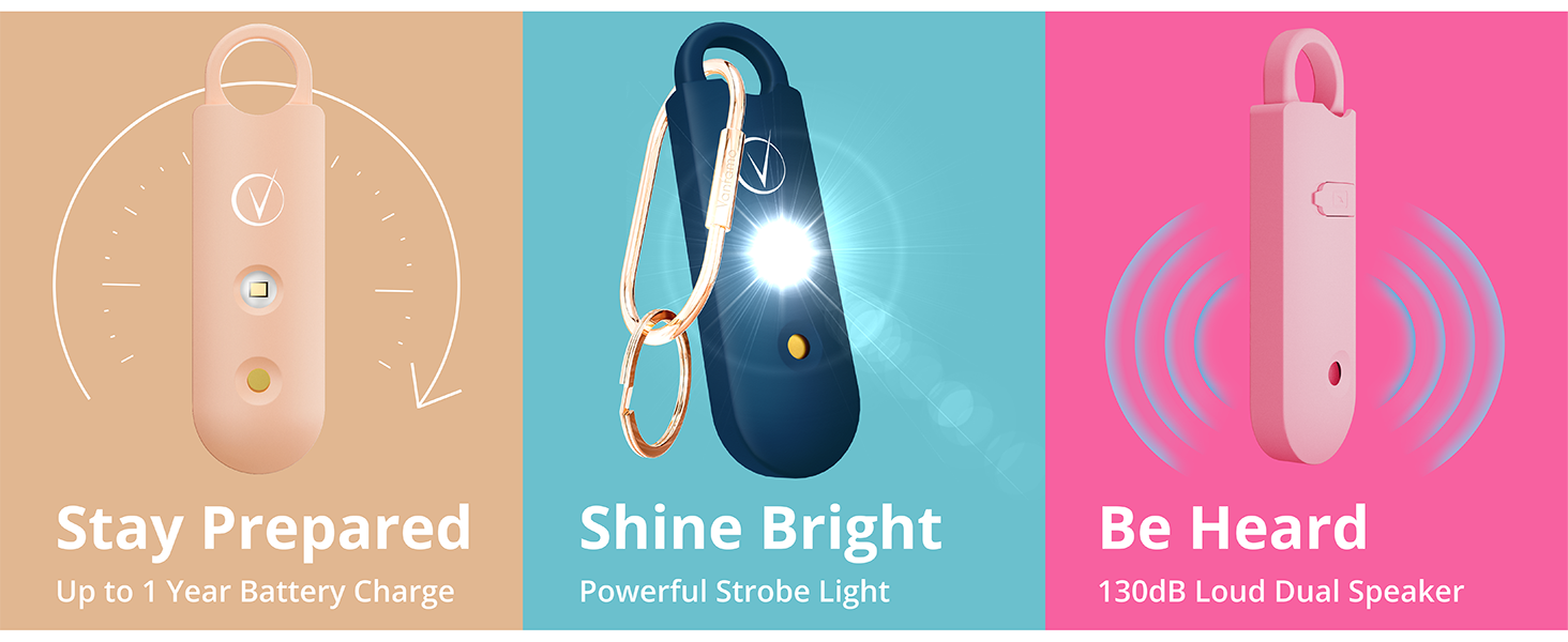 Vantamo Personal Alarm Women Loud Rechargeable Strobe Light Safety Safe Self Defense Keychain Device