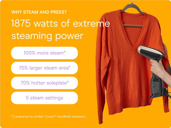 Conair garment steamer clothes turbo extreme steam fabric cloth handheld attachments wrinkle remove