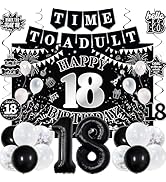 18th Birthday Decorations for Boys Girls, Black White Happy 18th Birthday Party Decorations, Time...