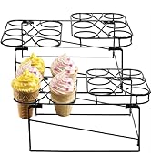 TOPZEA 2 Pack Ice Cream Cone Racks with 12 Holes, Metal Cupcake Waffle Cone Holder Rack Dessert D...