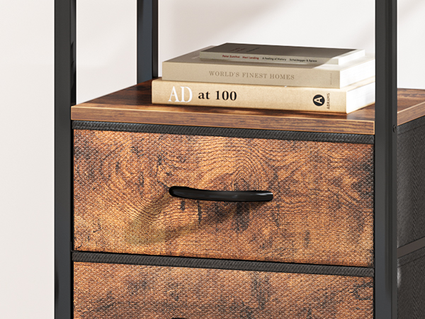 Nightstand with Charging Station, 27.6 Inch Side Table with Fabric Drawers