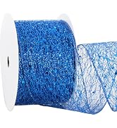 RIBBOOO Blue Glitter Mesh Wired Ribbon, 2.5 Inch 10 Yards Sparkling Fabric Ribbon for Wreath Bow ...