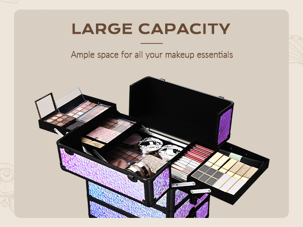 BYOOTIQUE Rolling Makeup Train Case 4in1 Cosmetic Trolley Organizer Travel Case