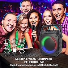 people singing, bluetooth, aux inut, micro sd card inputs