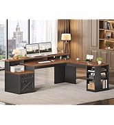 SEDETA L Shaped Desk with 2 Drawers, 65"x 59" Large Home Office Desk with Lockable File Drawer &amp; ...
