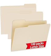 100 Packs Manila File Folder,LManila Folder 8.5x11,1/3 Cut Tabs Folder for Office,School and Home...