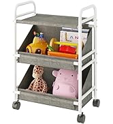 Buzowruil Utility Rolling Fabric Storage Rack Trolley Toy Rack Trolley with 2 Large Storage Boxes...