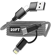 20 FT Extra Long iPhone Charger Cord,Fast Charging USB-C and Lightning Cable 2 in 1 60W 20 FT USB...