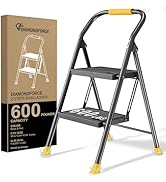 Step Ladder Foldable Folding Stool - for Home Adults Kitchen 2 Stepping Extension Tall Heavy Duty...