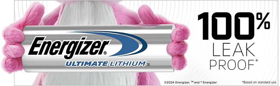 The Energizer Bunny is holding a large Energizer Ultimate Lithium battery