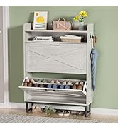 Maiproo Shoe Storage Cabinet with 2 Flip Drawers Slim Shoe Cabinet Hidden Shoe Storage Rack Cabin...