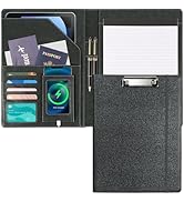 Leather Padfolio with Clipboard Folio Folder Padfolios for Women Black Sparkle Binder with Notepad