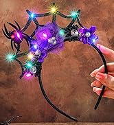 Uranian Light Up Halloween Headband Purple LED Spider Web Headwear Flash Glowing Flower Party Hai...