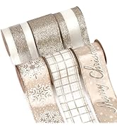 Ribbli Christmas Ribbon Wired Champagne Gold Christmas Tree Ribbon Snowflake Glitter Wired Ribbon...