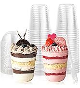 [60 PACK] 12 oz Clear Plastic Cups with Dome Lids and Sporks, Disposable Ice Cream Cups with Lids...