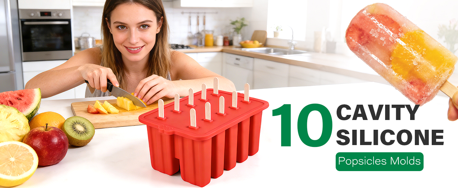 Red 10 Cavites Silicone Popsicle Molds,Popsicle Makers