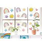 AnyDesign 9 Sheet Boho Rainbow Window Clings Back to Schoo Heart Sun Star Double-Sided Window Sti...