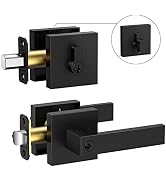 TICONN Black Door Handle Deadbolt Combo Set, Heavy Duty Reversible Square Matte Black Door Lever ...