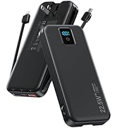 Portable Charger, 12000mAh 22.5W Fast Charging Power Bank with Built-in Cables & Wall Plug, Trave...