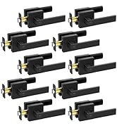 TICONN 10PK Matte Black Door Handles Interior, Reversible Square Door Levers Knob for Hallway, Be...