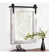 AAZZKANG Mirrors for Wall Rustic Barn Door Mirror with Wood Framed Rectangle Farmhouese Bathroom ...
