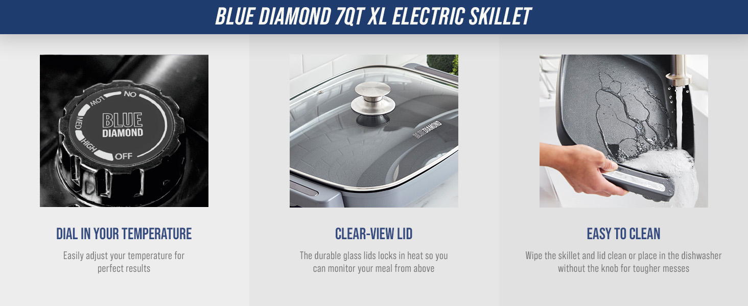 BlueDiamond, Ceramic Nonstick, PFAS-Free, Non-Toxic, Electrics, Electric Skillet