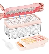 PHINOX Ice Cube Tray with Lid and Bin, Ice Trays for Freezer, Flexible Ice Cube Trays, Making 64 ...