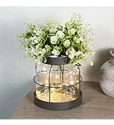 Dnnnii Vintage Glass Farmhouse Vase - Handmade Rustic Lantern Planter with Free Artificial Flower...