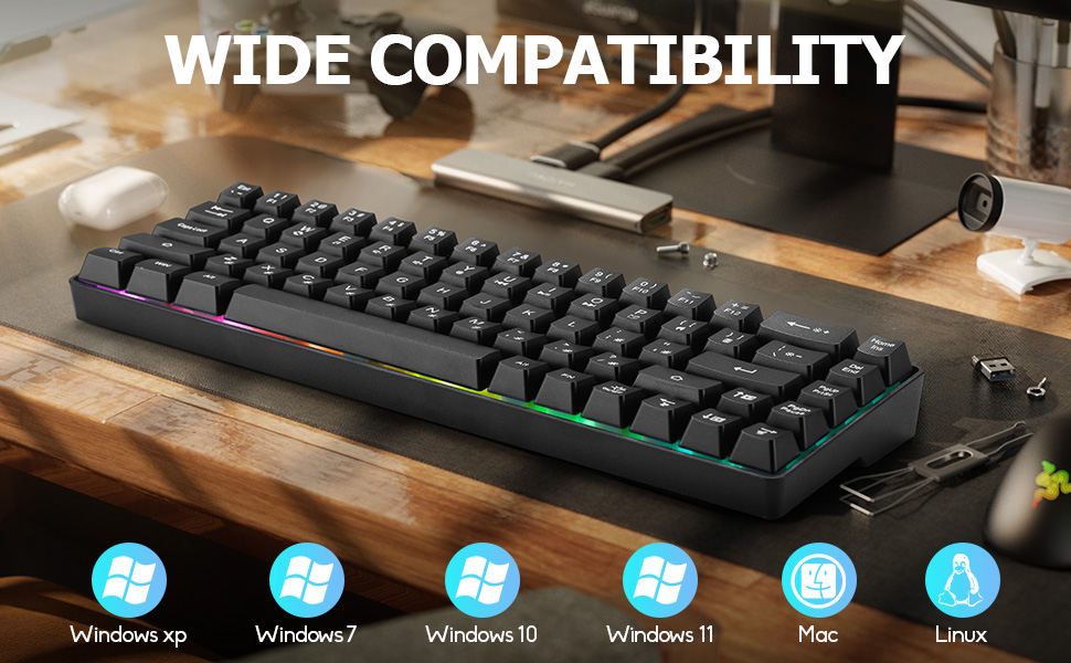 Wired Portable 60% Mechanical Gaming Keyboard,