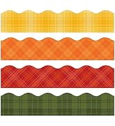 AnyDesign 79ft Fall Plaid Bulletin Board Borders Self- Adhesive Orange Green Yellow Red Plaid Sca...