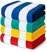 Exclusivo Mezcla 4 Pack Cotton Large 30x60 Inches Soft Cabana Stripe Thick Beach Towel, Super Abs...