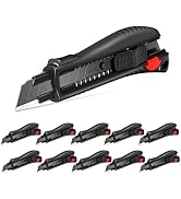 HAUTMEC 10PCS 18mm Utility Knife Box Cutter with Safety Quick Change Button, Snap off Black SK2 U...