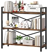 3 Tier Bookshelf 31.49" Width, Wood and Metal Etagere Bookcase, Vintage Farmhouse Modern Wooden B...