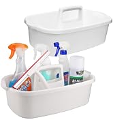 Cleaning Caddy Organizer with Handle, White Plastic Bucket for Cleaning Supplies Products, Cleani...