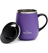 GrandTies Insulated Coffee Mug with Handle - Sliding Lid for Splash-Proof 16 oz Wine Glass Shape ...