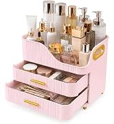 Booklov Large Makeup Organizer for Vanity, Bathroom Countertop, Pink | Plastic Cosmetic Display C...