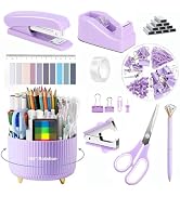 Office Supplies,Purple Desk Accessories,Office Supplies Set,Desk Organizer,Stapler,Tape Dispenser...