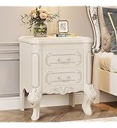 Tribesigns White Nightstand, End Table with 2 Drawers, Carved Bedside Tables, Side Table for Bedr...