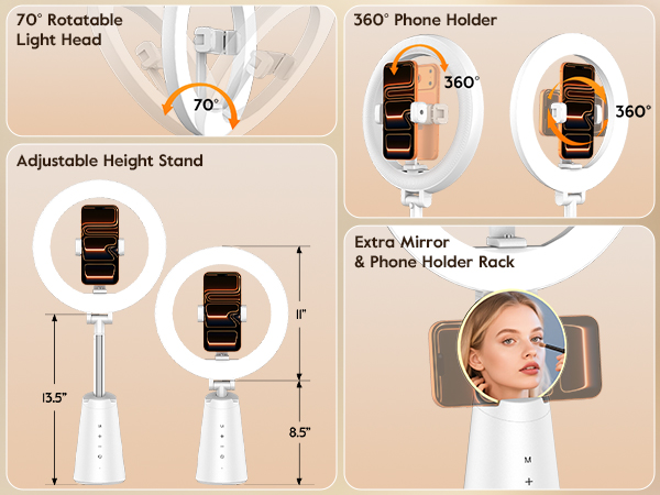 Ring Light for Makeup and Video Recording, Desk Ring Light with Stand and Phone Holder