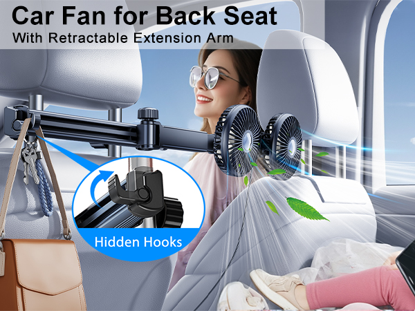 Nauttxon Car Fan for Back Seat, 360°Rotatable USB Car Seat Fan for Baby Rear Facing