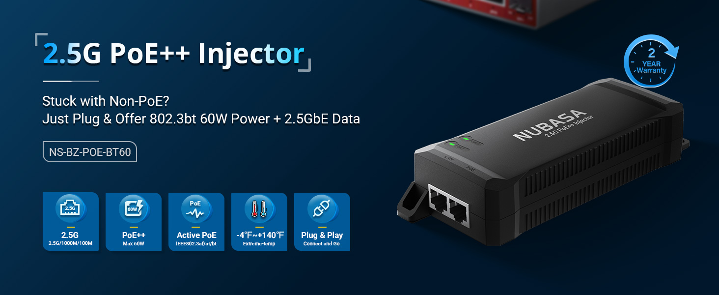 2.5Gb POE++ injector