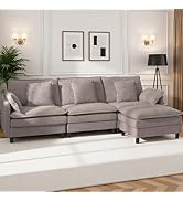 Claiks 110" Modular Sectional Sofa, Cloud Couch with Ottoman, L-Shaped 4-Seater Sofa in Chenille ...
