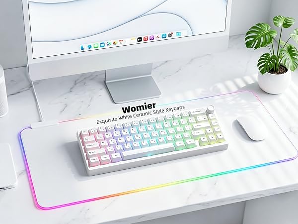 White Keycaps Ceramic Style PC Glossy Jelly Keycap for Mechanical Keyboard